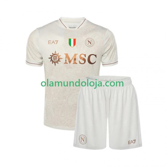 Camisola Napoli Criança Equipamento Segundo 2025-2026 Manga Curta